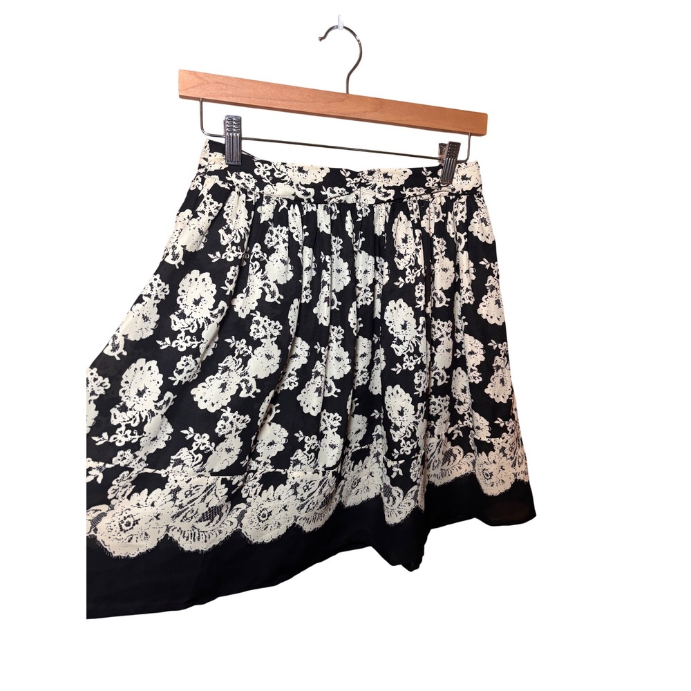 Reformed Unlined Mini Skirt 2 Black Cream Floral Exposed Zipper‎ Cottagecore